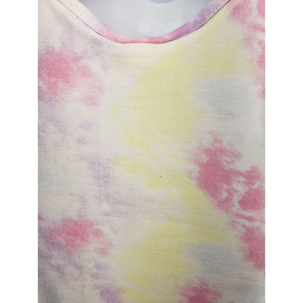 Bobbie Brooks Small 6/6x‎ Rainbow tye dye ruffle sleeve tie front blouse
